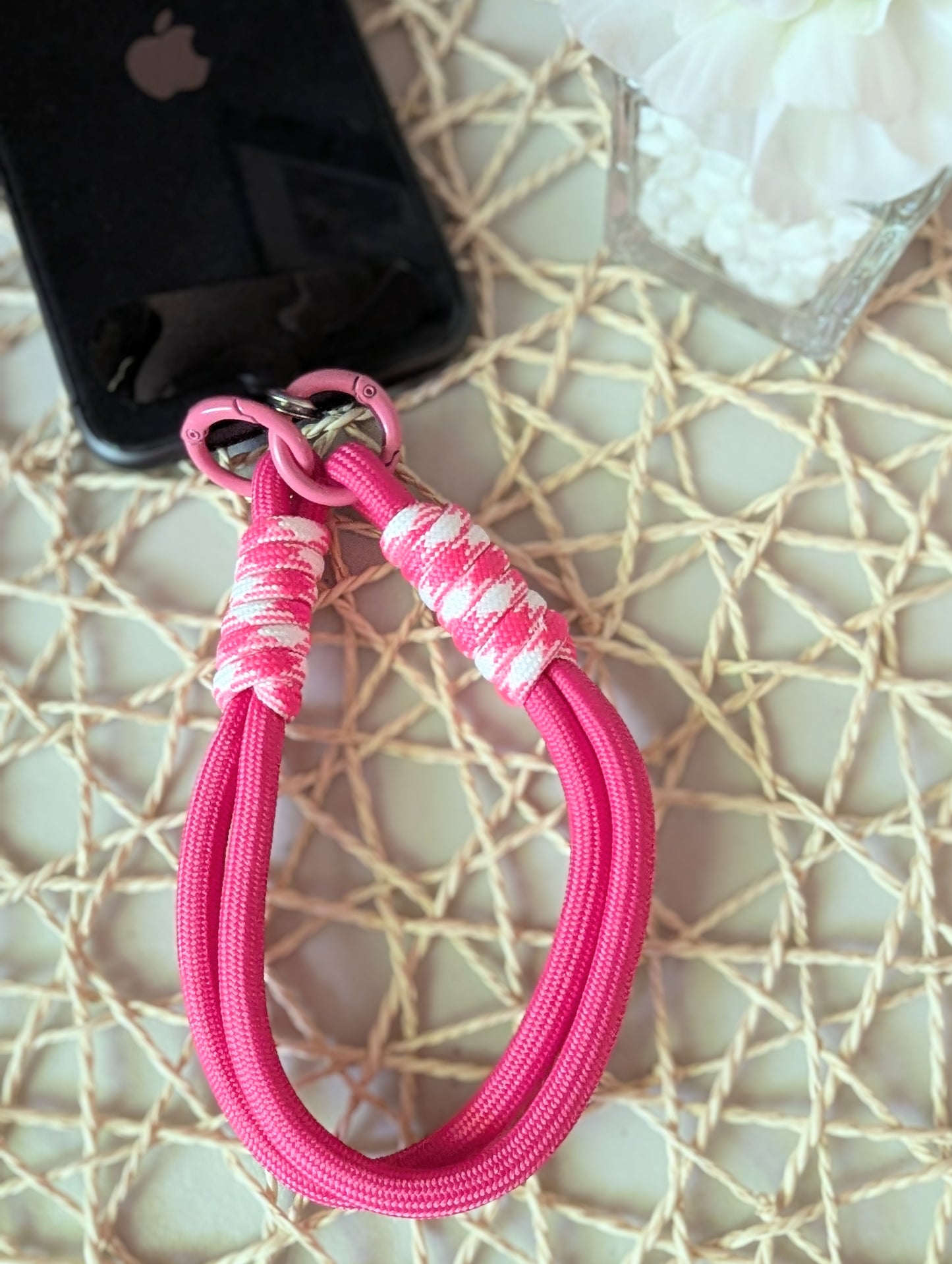 Dark Pink and White Cellphone Strap