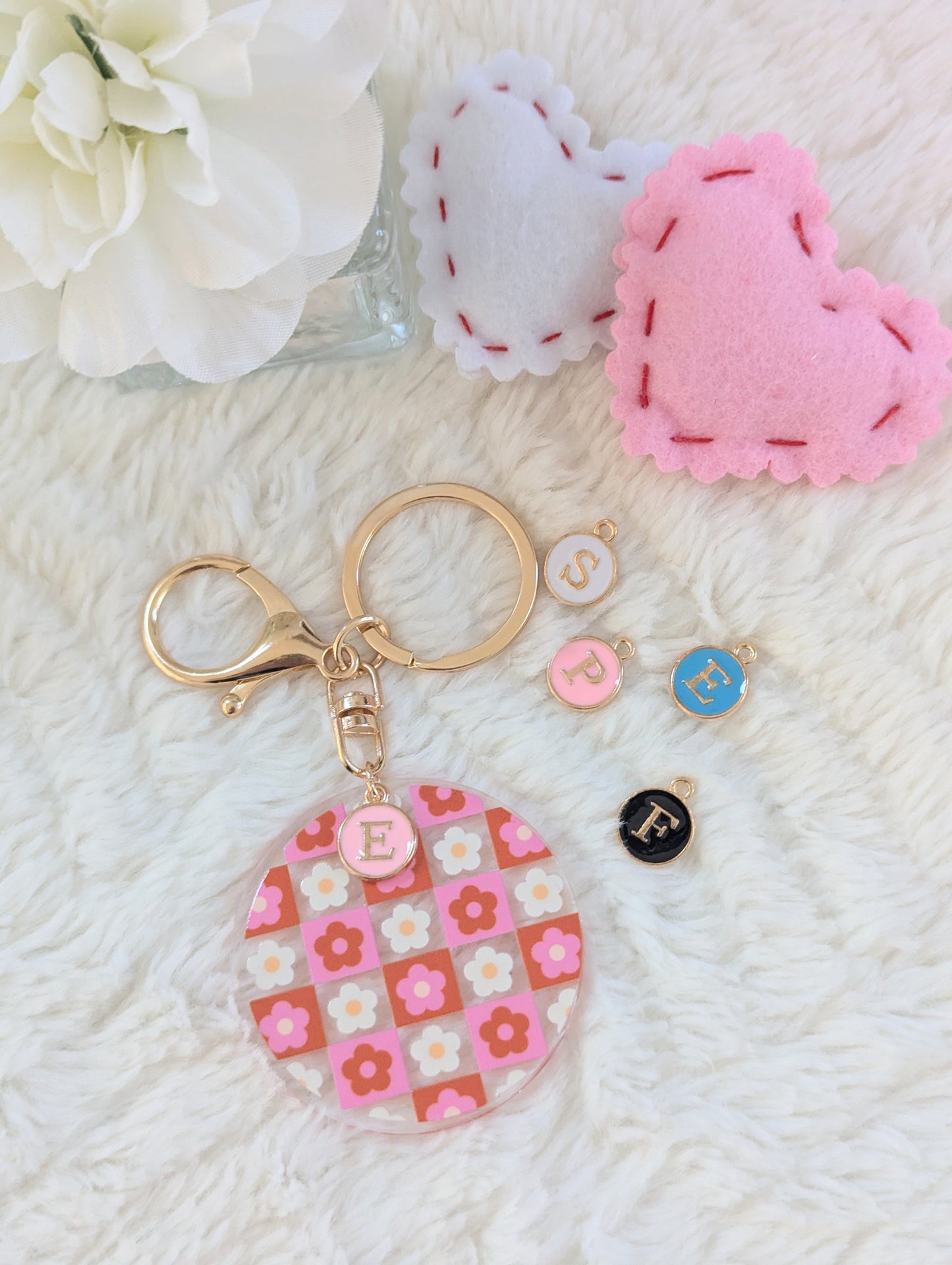 Red Pink Keychain - With Charms