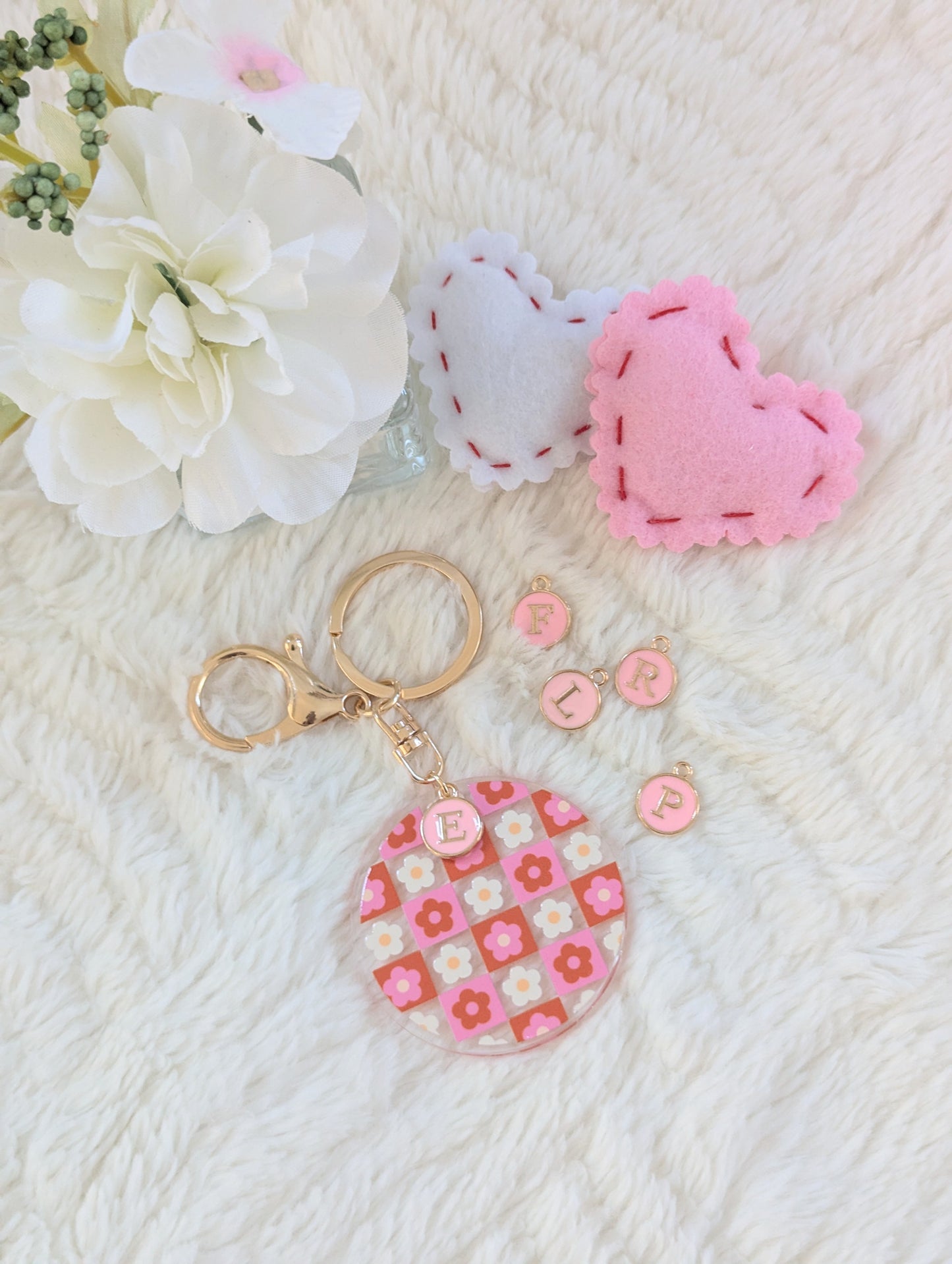 Red Pink Keychain - With Charms