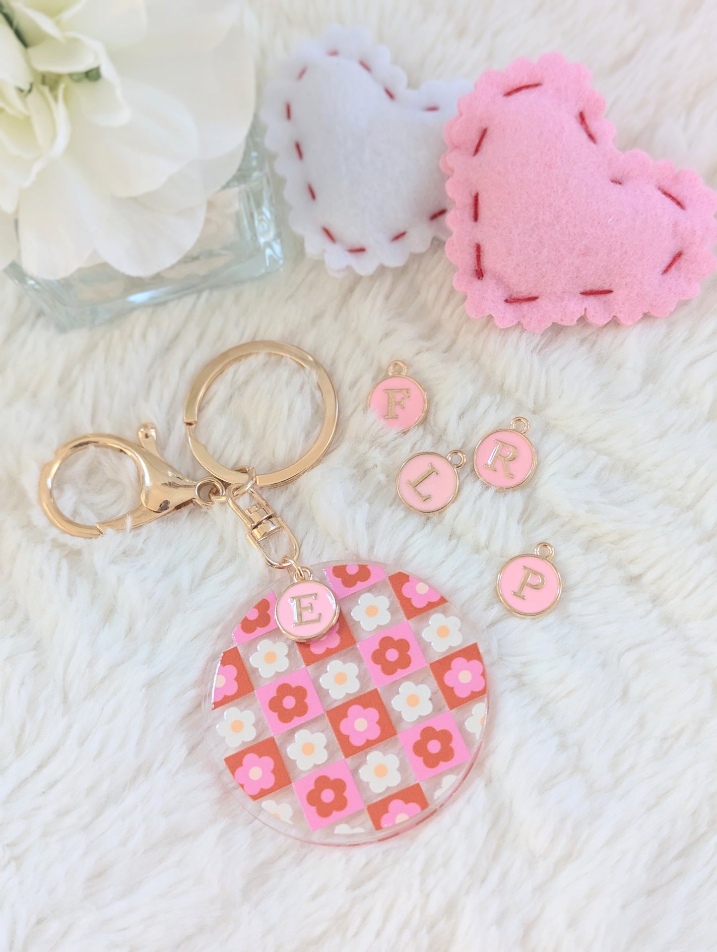 Red Pink Keychain - With Charms