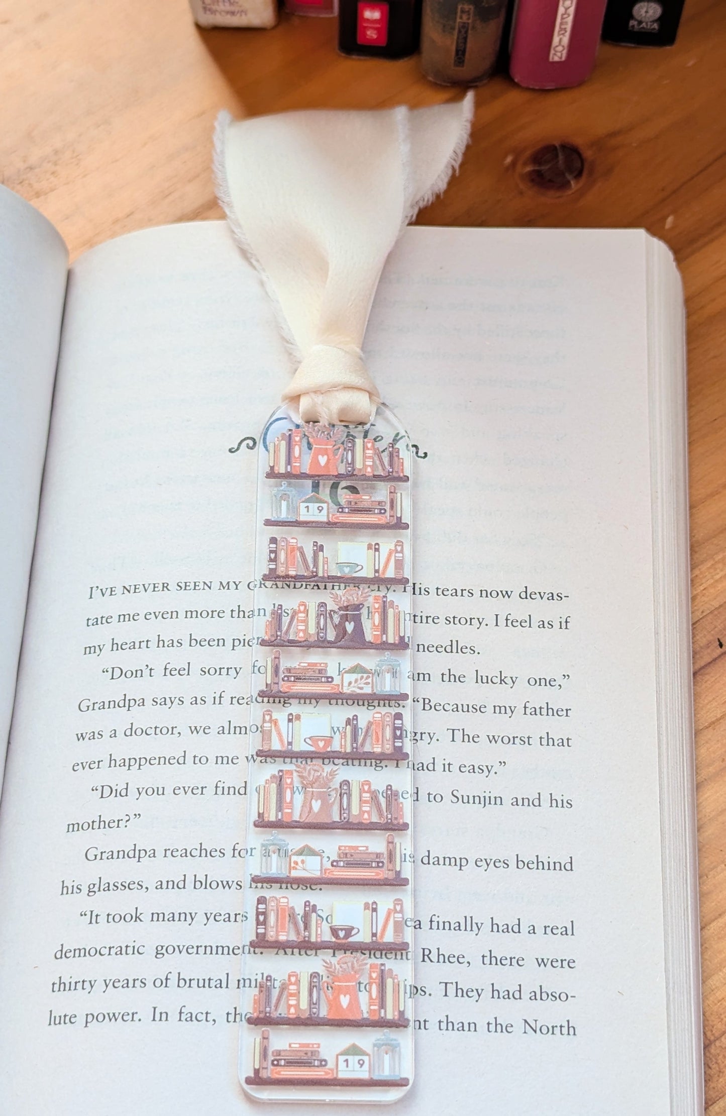 Classic Bookshelf Bookmark on a Book