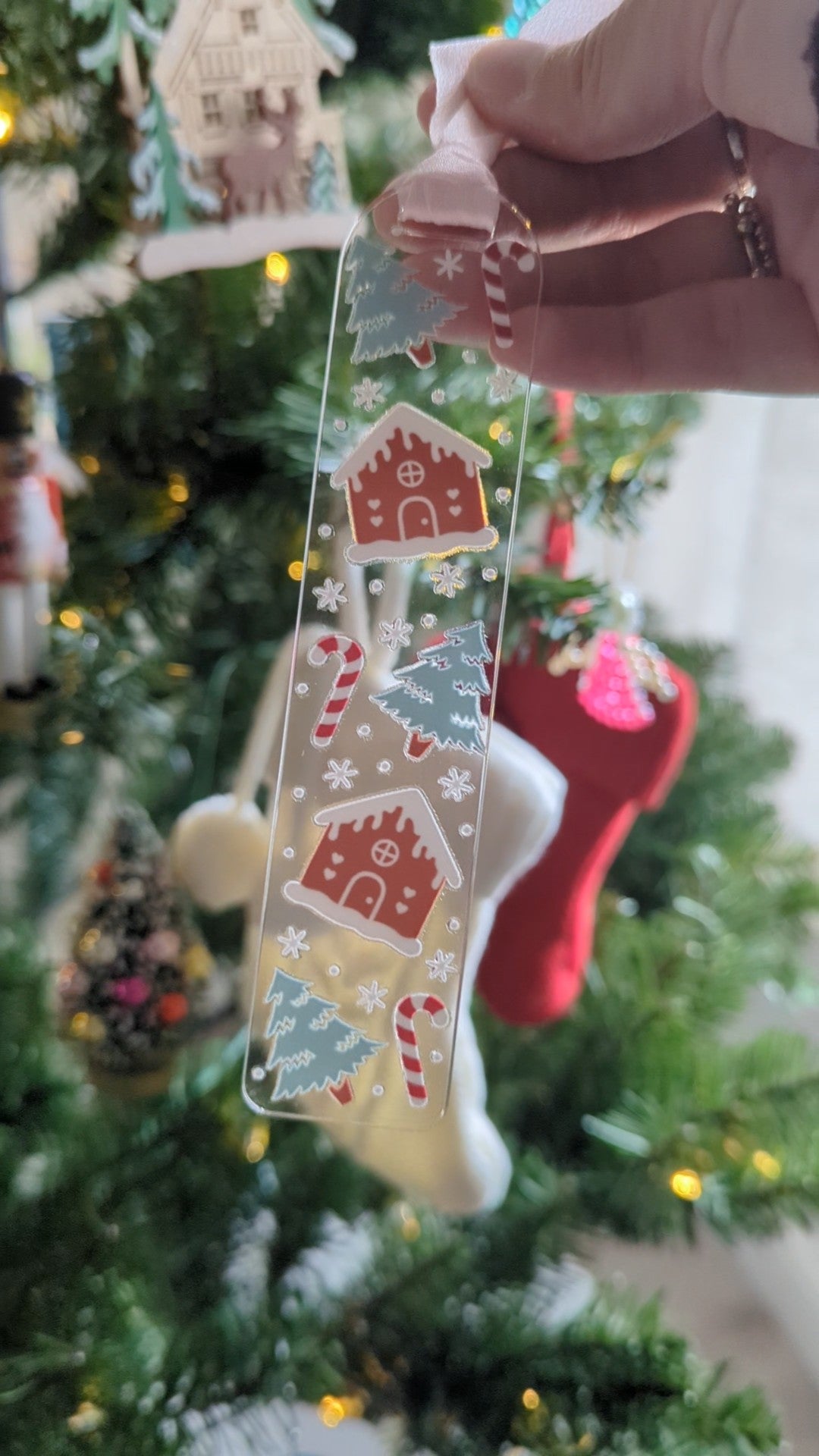 Gingerbread House Bookmark by Christmas Tree