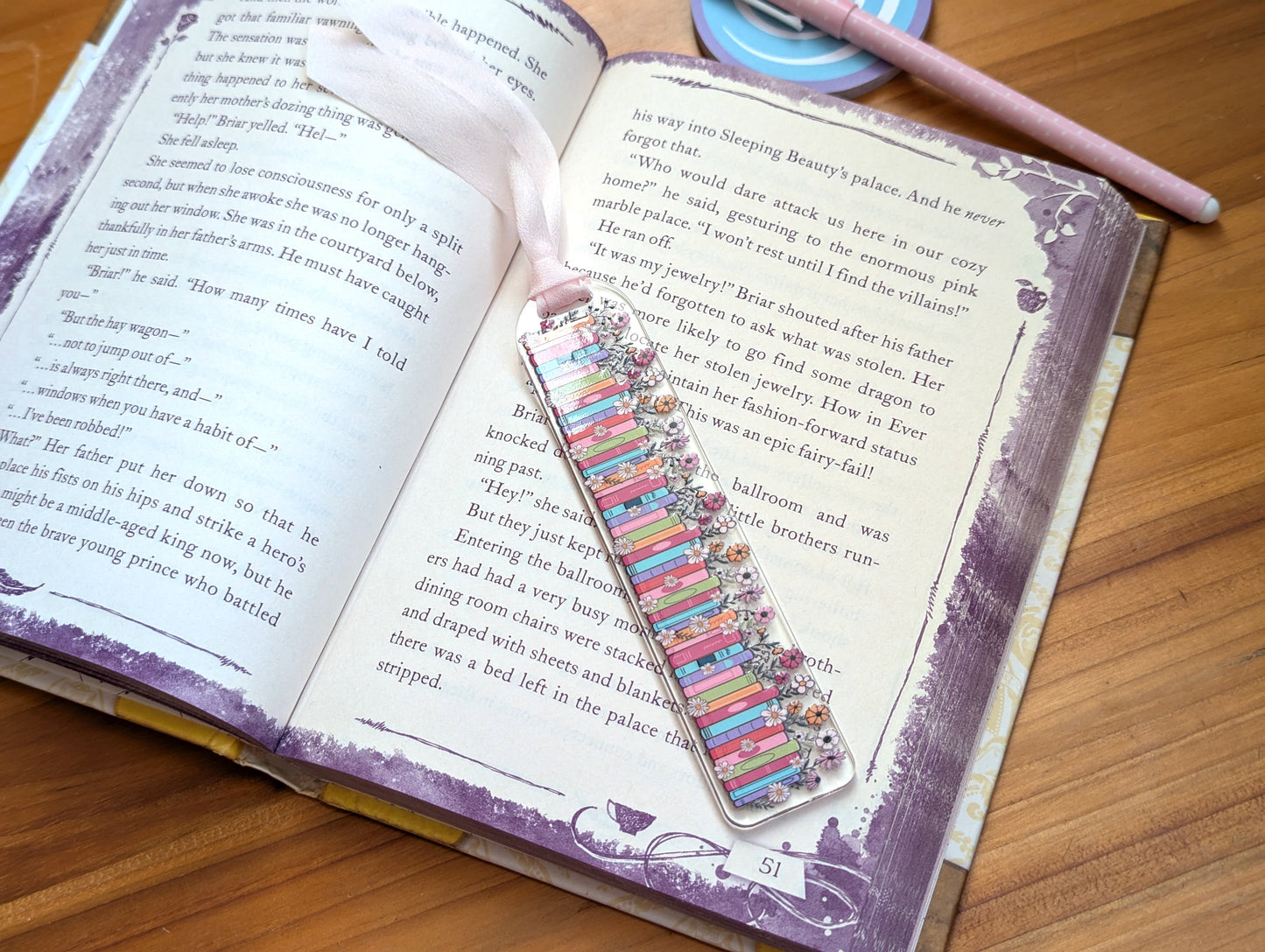 Literary and Bloom Bookmark on a Book