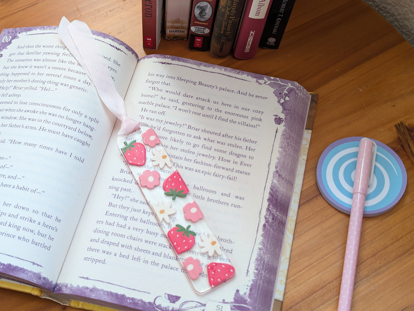 Strawberry Blossom Bookmark on a Book