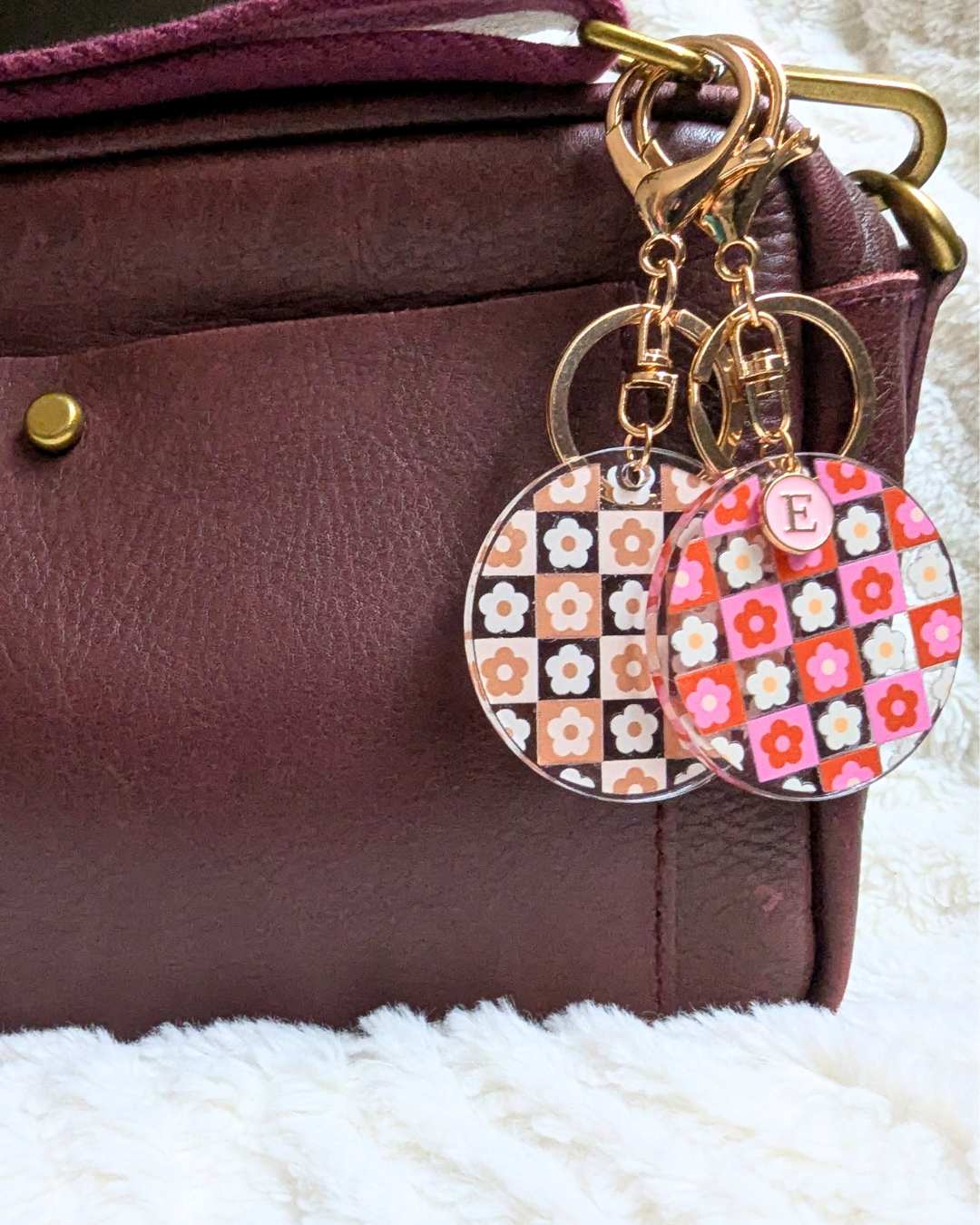 Red Pink Keychain / Bag Charm - With Charms