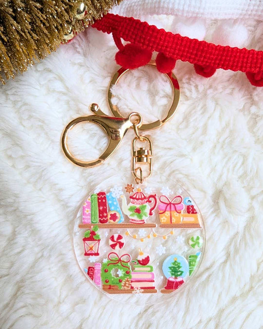Christmas Bookshelf Keychain / Bag Charm