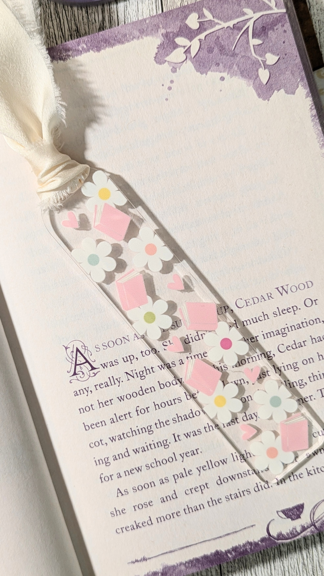 Flowers and Books Acrylic Bookmark