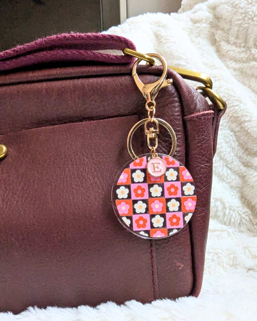 Red Pink Keychain / Bag Charm - With Charms