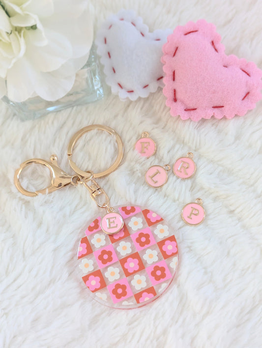 Red Pink Keychain - With Charms