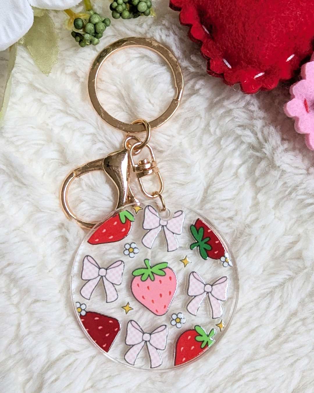 Strawberry and Bows Keychain / Bag Charm
