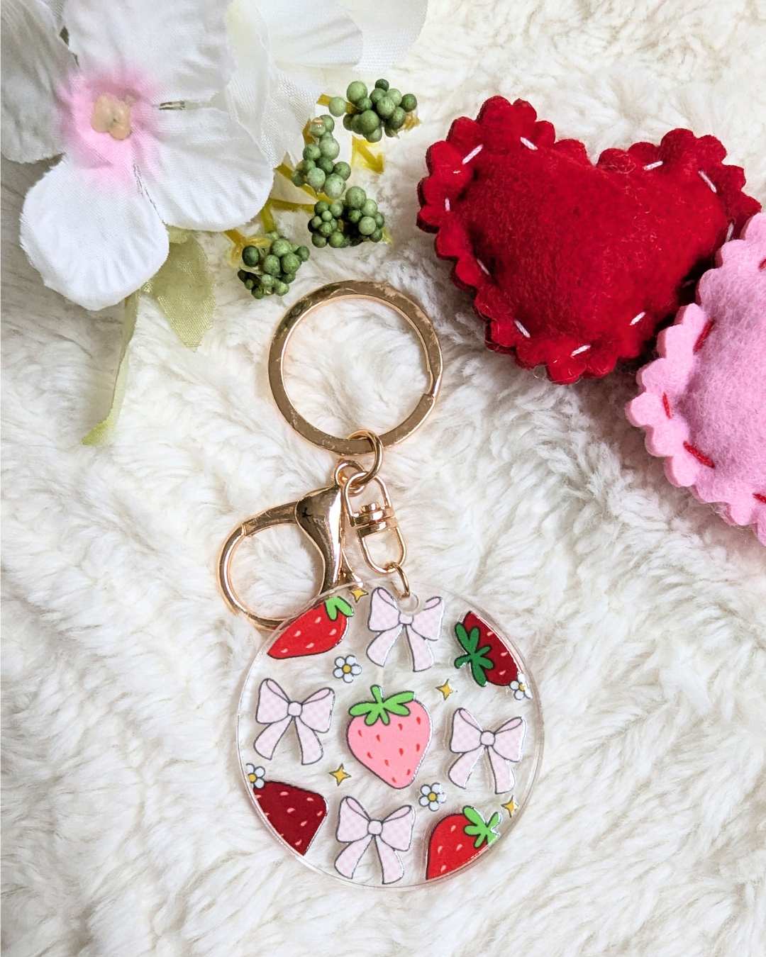 Strawberry and Bows Keychain / Bag Charm