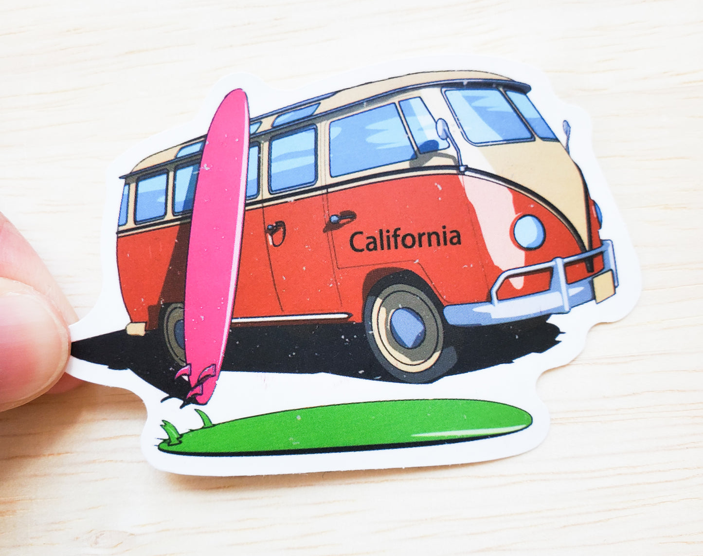 Red Van California Surfboard Water Resistant Sticker